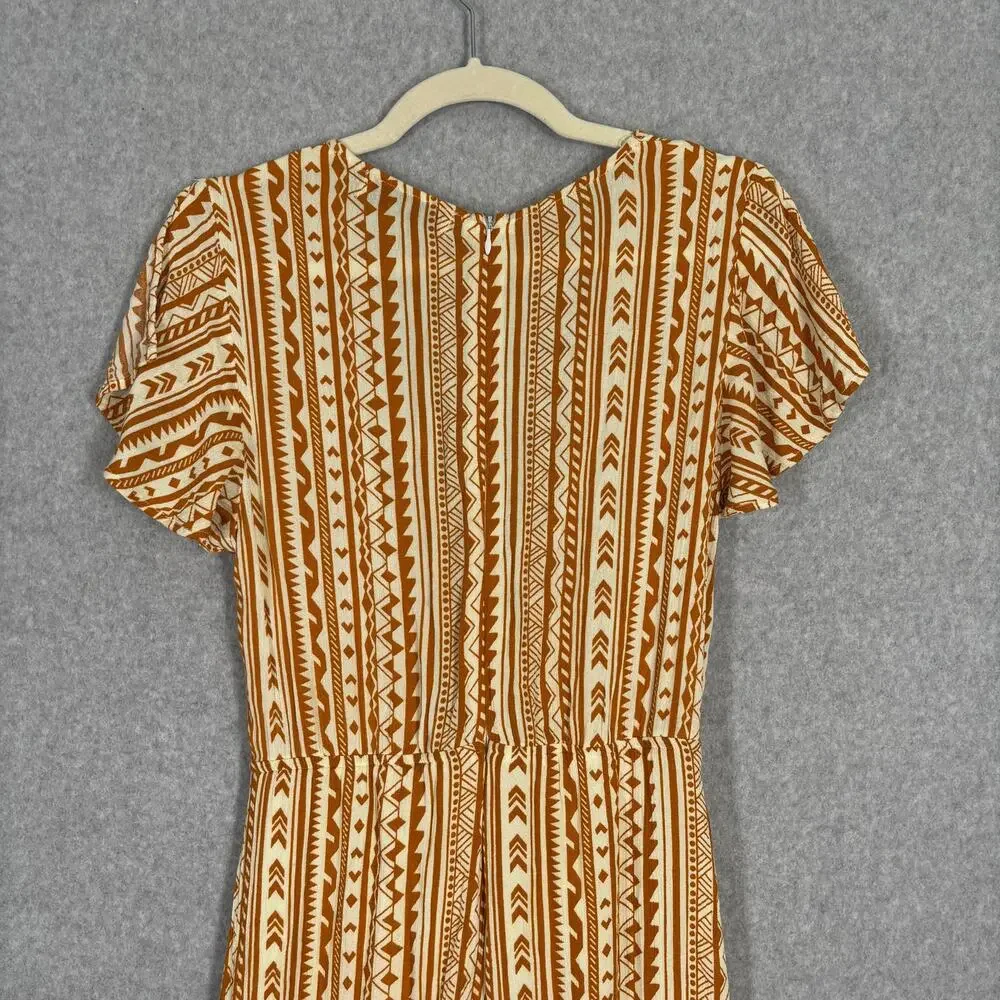 Stella Jumpsuit Medium Mustard Crop Tie Front Flowy Gauze Crinkle Boho Ikat Vaca